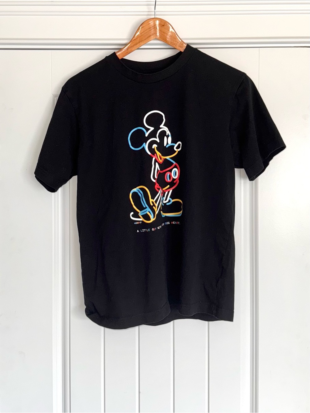 100% Cotton Black Short-Sleeve Tee with Neon Outline Mickey Graphic